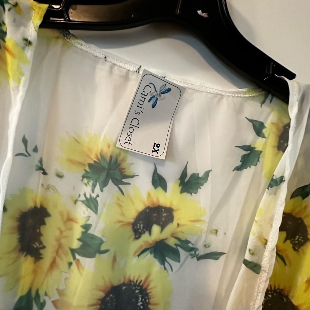 Women’s Sunflower Print Kimono – Sheer Short Sleeve, White/Yellow, Size 2XL, NWT - Picture 2 of 3